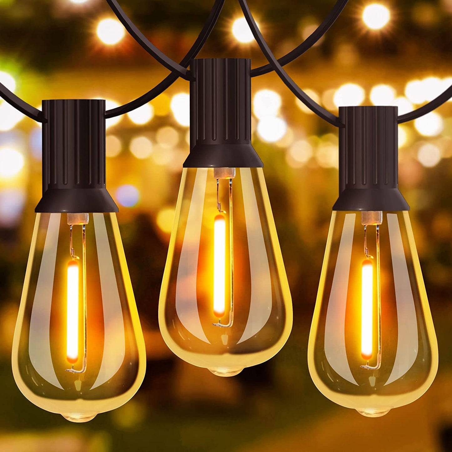 GLUROO Outdoor String Lights, 180FT Shatterproof LED, Vintage Bulbs, Waterproof, Connectable, Black