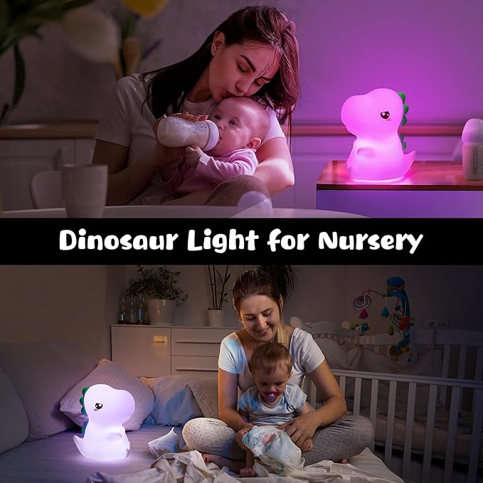 Cute Kids Night Light Night Lamp Night Lights for Kids Bedroom Toddler Baby Portable Silicone Battery Led Nightlight Nursery (Dinosaur)