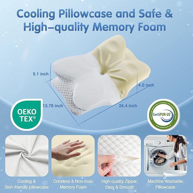 Cervical Neck Pillow for Pain Relief Sleeping, Cooling Contour Memory Foam Support Pillows for Neck and Shoulder Pain, Ergonomic Orthopedic Pillow for Side Back & Stomach Sleepers, White-23