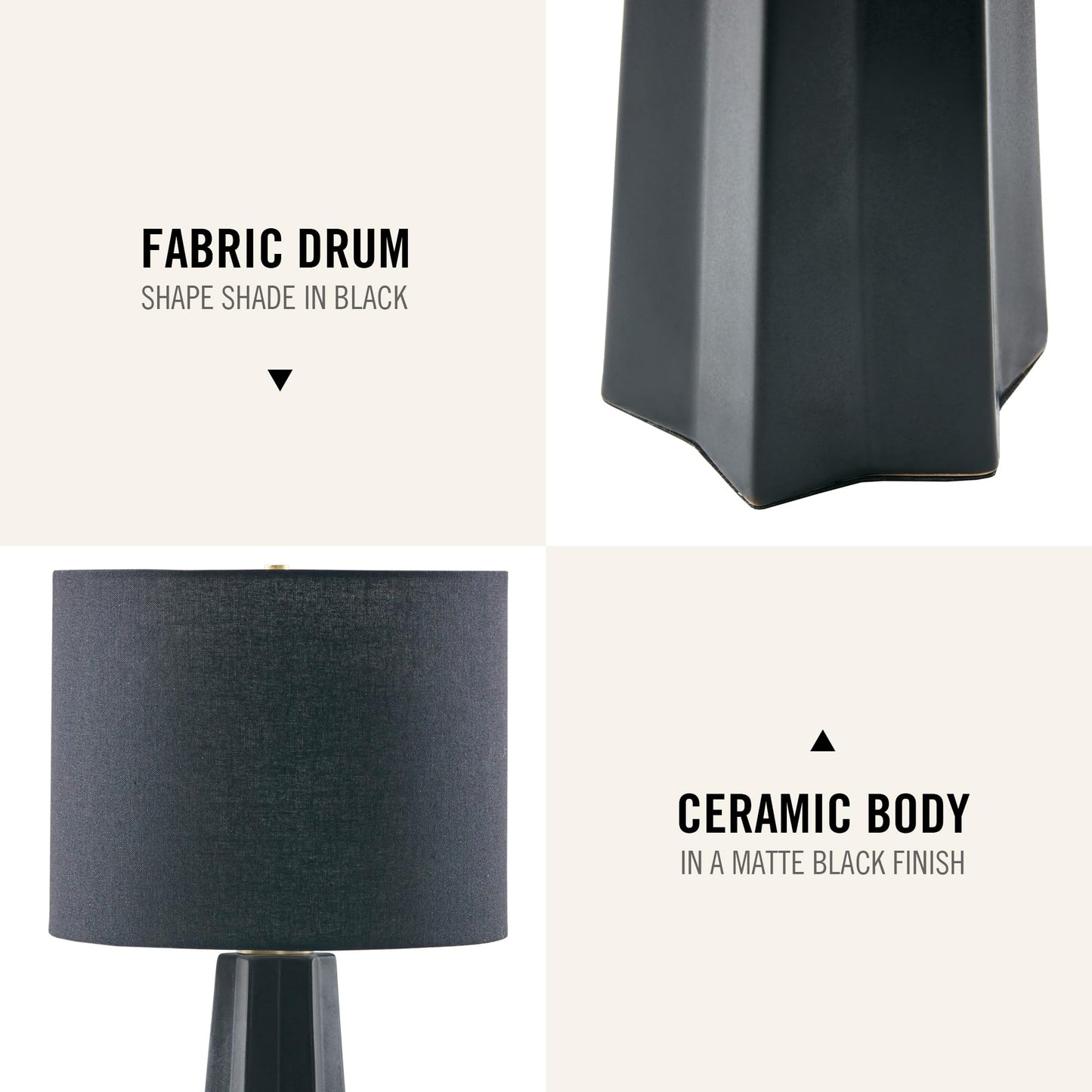 INK+IVY Table Lamp - Matte Black Ceramic, Linen Shade, 22inH, Geometric Design, Model MT153-0049