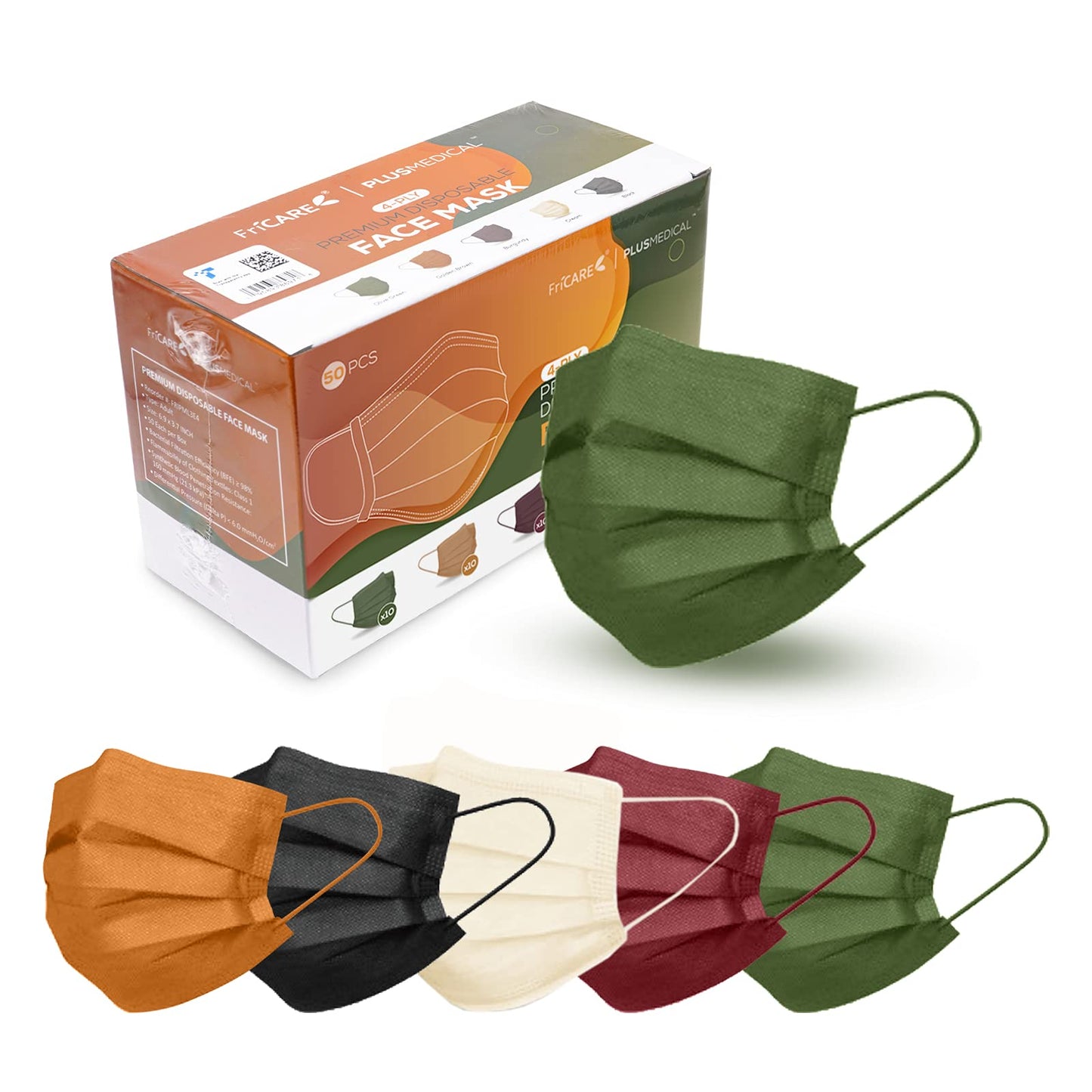 FriCARE Face Masks Disposable for Adults, 4 Ply ASTM Level 3, Allergy Protection, Individually Wrapped, 50 Pack, Assorted Fall