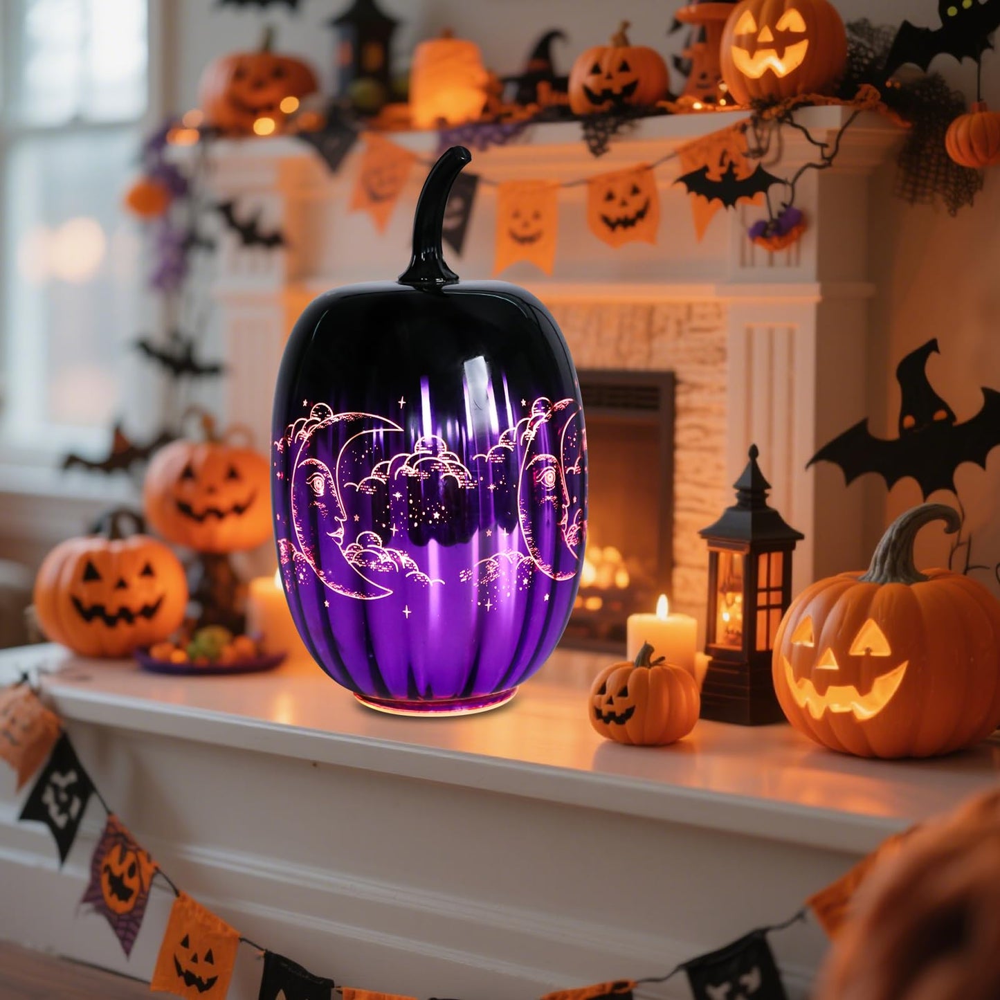 Ovewios Glass Pumpkin Lights  Light Up Pumpkins Table Lamps For Halloween Decorations Fall Thanksgiving Holiday Party Home Tabletop Centerpiece Decor