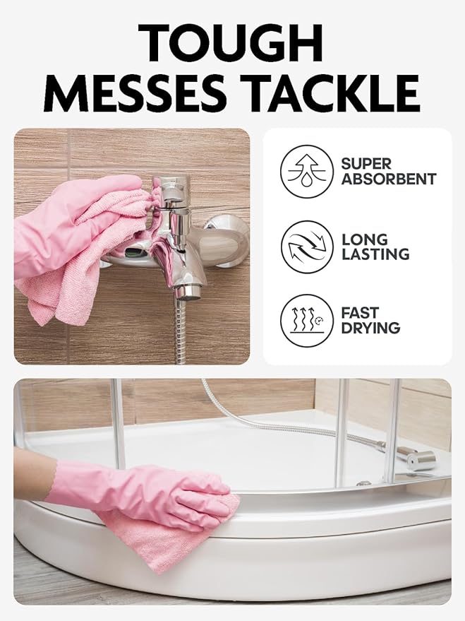 Fantasticlean Microfiber Cleaning Cloth Roll -30 Pack, Tear Away Microfiber Towels, 12" x 12", Reusable, Washable, Scratch Free, Ultra Absorbent Dishcloth for Car, Home Supplies, Pet, Kitchen (Pink)
