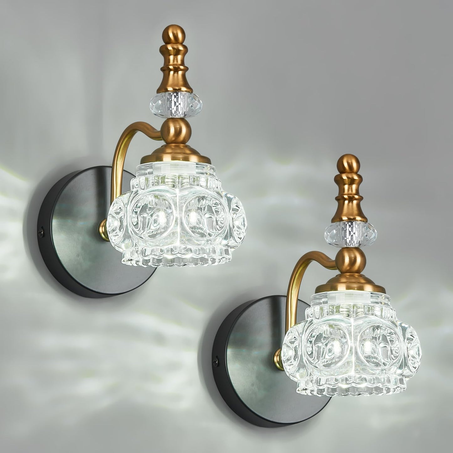 Lbsqj Modern Wall Sconces Set Of Two Black Gold Vintage Indoor Glass Wall Lamp Bathroom Vanity Light Fixture Wall Mounted Room Sconce Wall Lighting