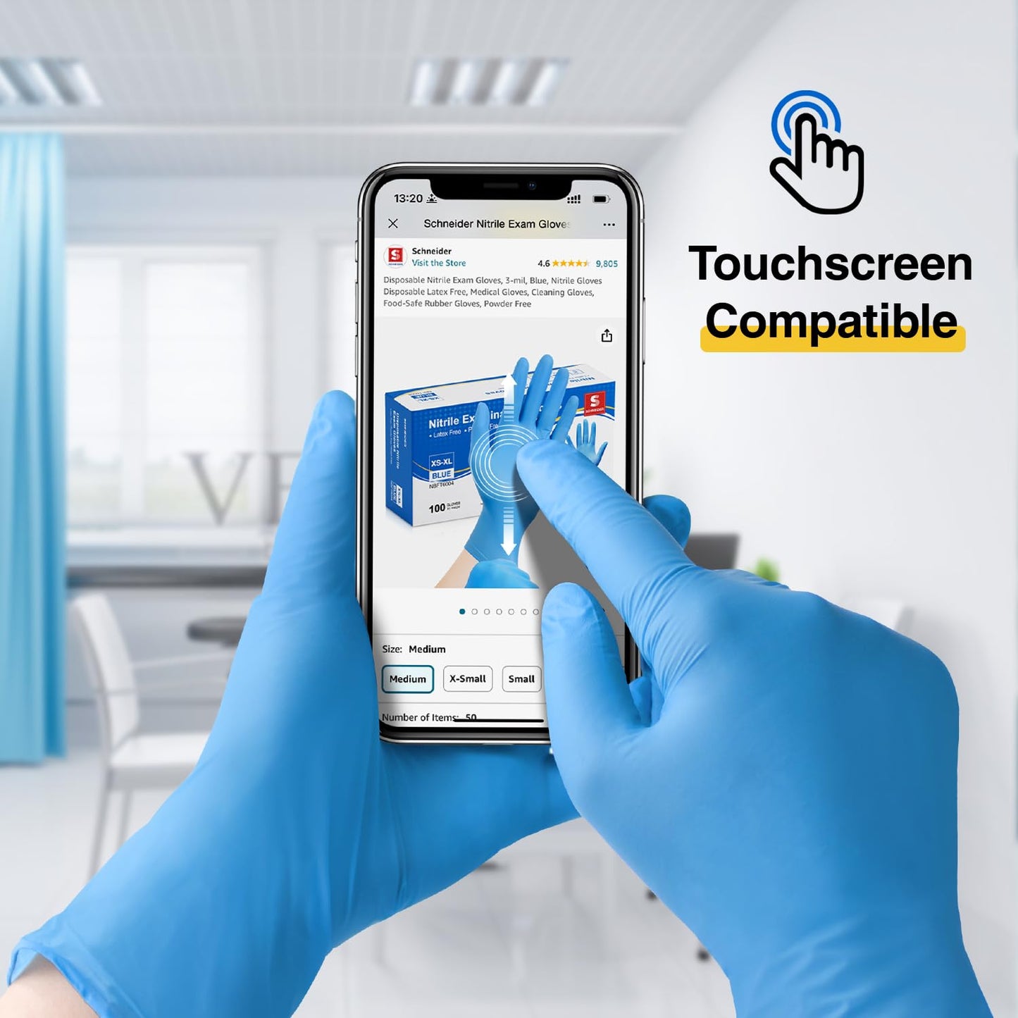 Schneider Nitrile Exam Gloves - M, 100-ct Box,Blue Disposable Gloves, Latex Free, Powder Free, Medical Glove for Cooking, Cleaning, Examination