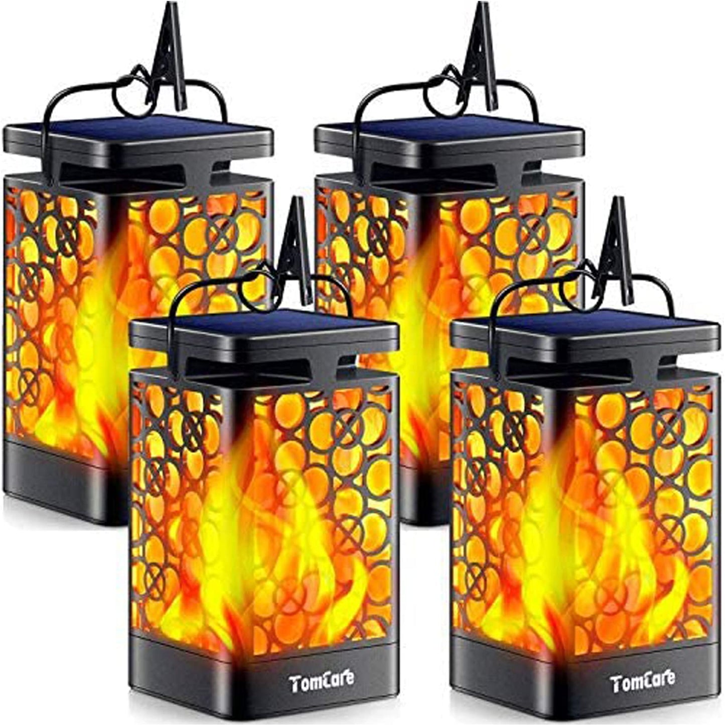 TomCare Solar Lanterns, Flickering Flame, Waterproof LED, 4 Pack, Black, Model SZ-19025