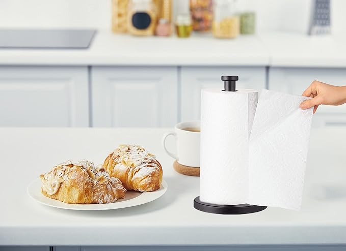 Black Standing Paper Towel Holder for Kitchen& Bathroom Countertop,Under Counter, Table Or BBQ, Standard or Jumbo-Sized Roll Paper (with Stainless Steel Base)