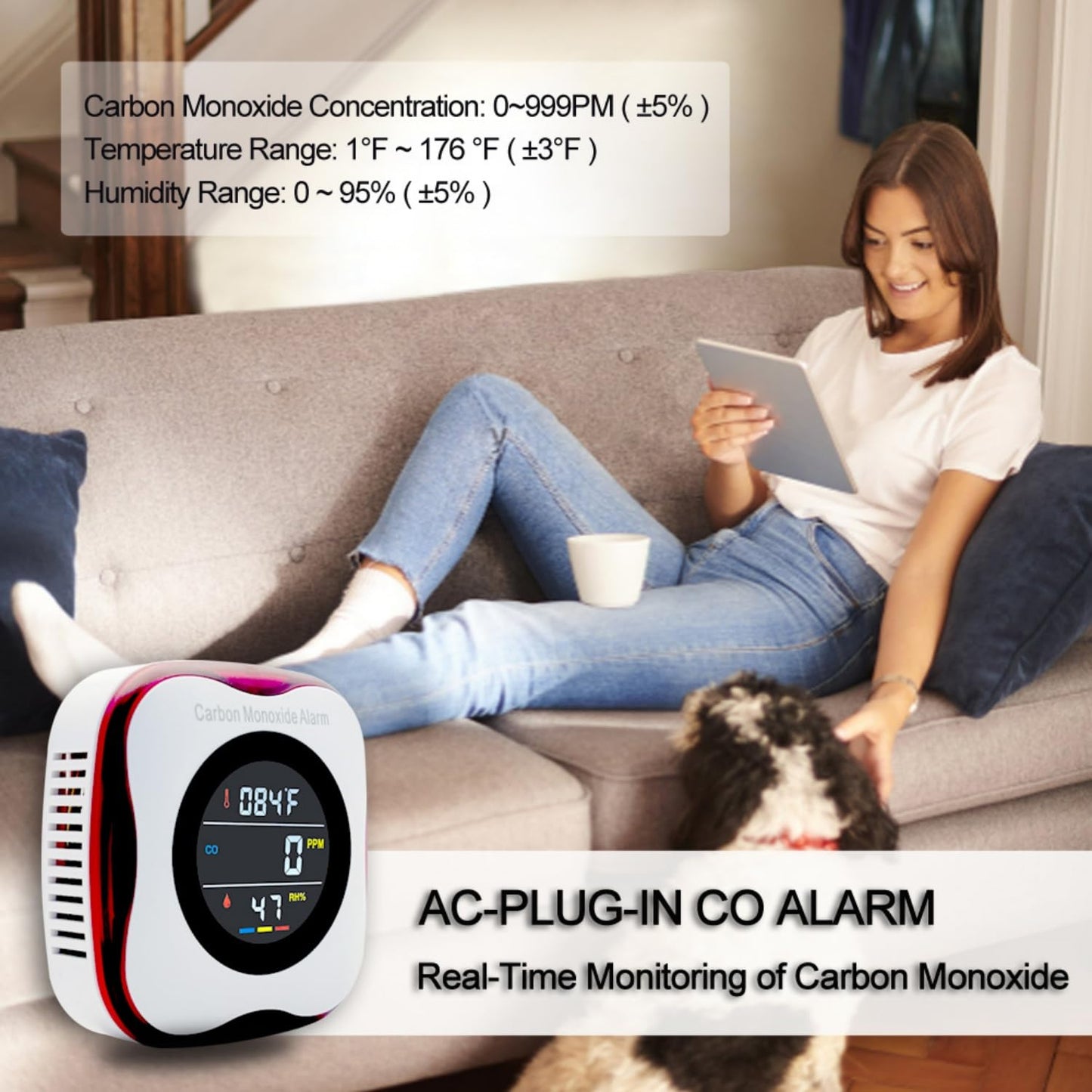 CHENGHEM Plug in Carbon Monoxide Detector, CO Detector with LCD Temperature and Humidity Display, 3-in-1 Portable Carbon Monoxide Detector for Travel,Homes Offices RV Hotel (1Pack)