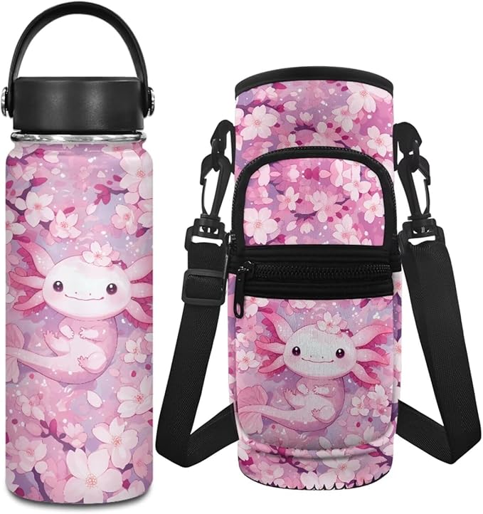 Axolotl Water Bottle for Girls 20 OZStainless Steel Water Bottle Kids Vacuum Bottle Cherry Blossom Sports Water Bottle Accessories Reusable Water Bottle