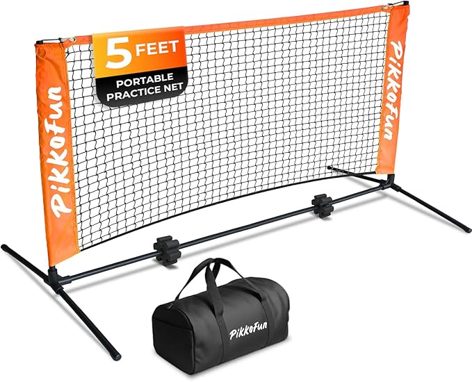 PIKKOFUN Mini Pickleball Net (5 FT Wide), Small Portable Dink Practice Net for Indoor & Outdoor, 60-Second Tool-Free Setu...
