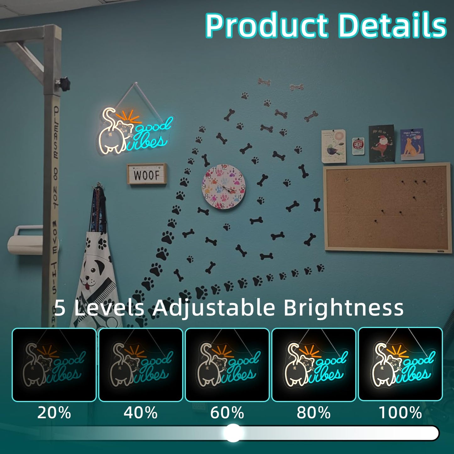 Jurong Cat Neon Sign For Wall Decor  Little Kitten Good Vibes Neon Light  Usb Powered  5V/2A  Led Dimmable For Home  Party  Gift  Office  Bedroom  Kids Room Background Decoration