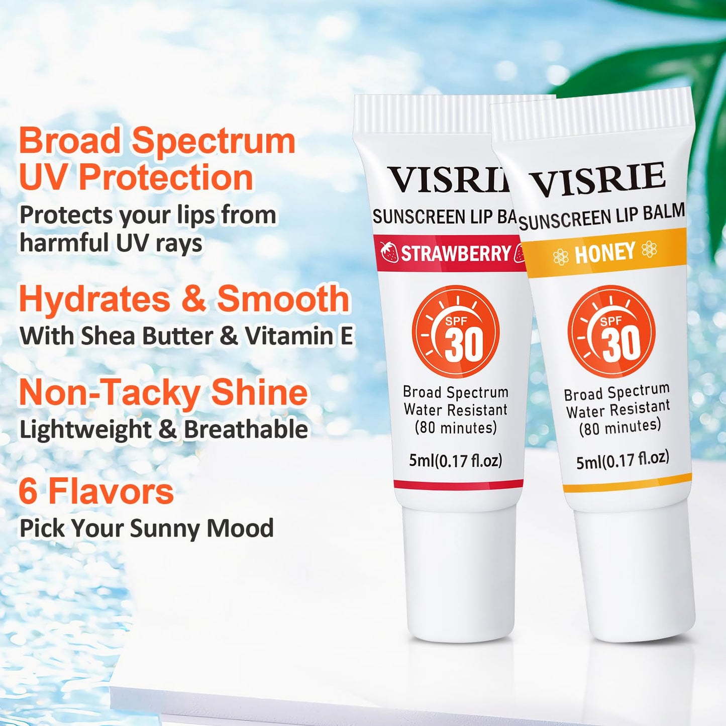 VISRIE SPF 30 Lip Sunscreen, SPF Lip Balm Bulk 12 Pack, Moisturizing Sunscreen Lip Balm with Vitamin E and Shea Butter, Non-Stic