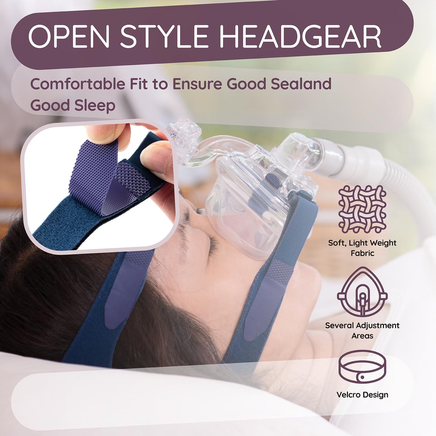 Quattro Air CPAP Headgear Strap Compatible with Resmed Mirage Quattro Frame Full Face Mask Adjustable C Pap Headband Replacement for Mirage - Medium/Standard
