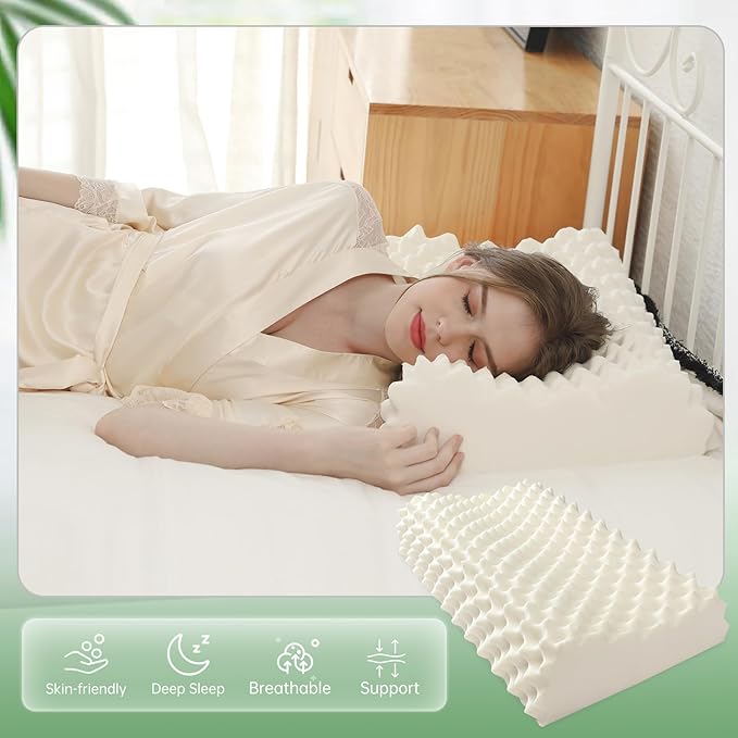 Latex Pillow,Cervical Neck Support Bed Pillows with Removable Comfort Pillowcase,Large Particle Massage Bumps,Latex Contour Pillow for Side, Back and Stomach Sleeping