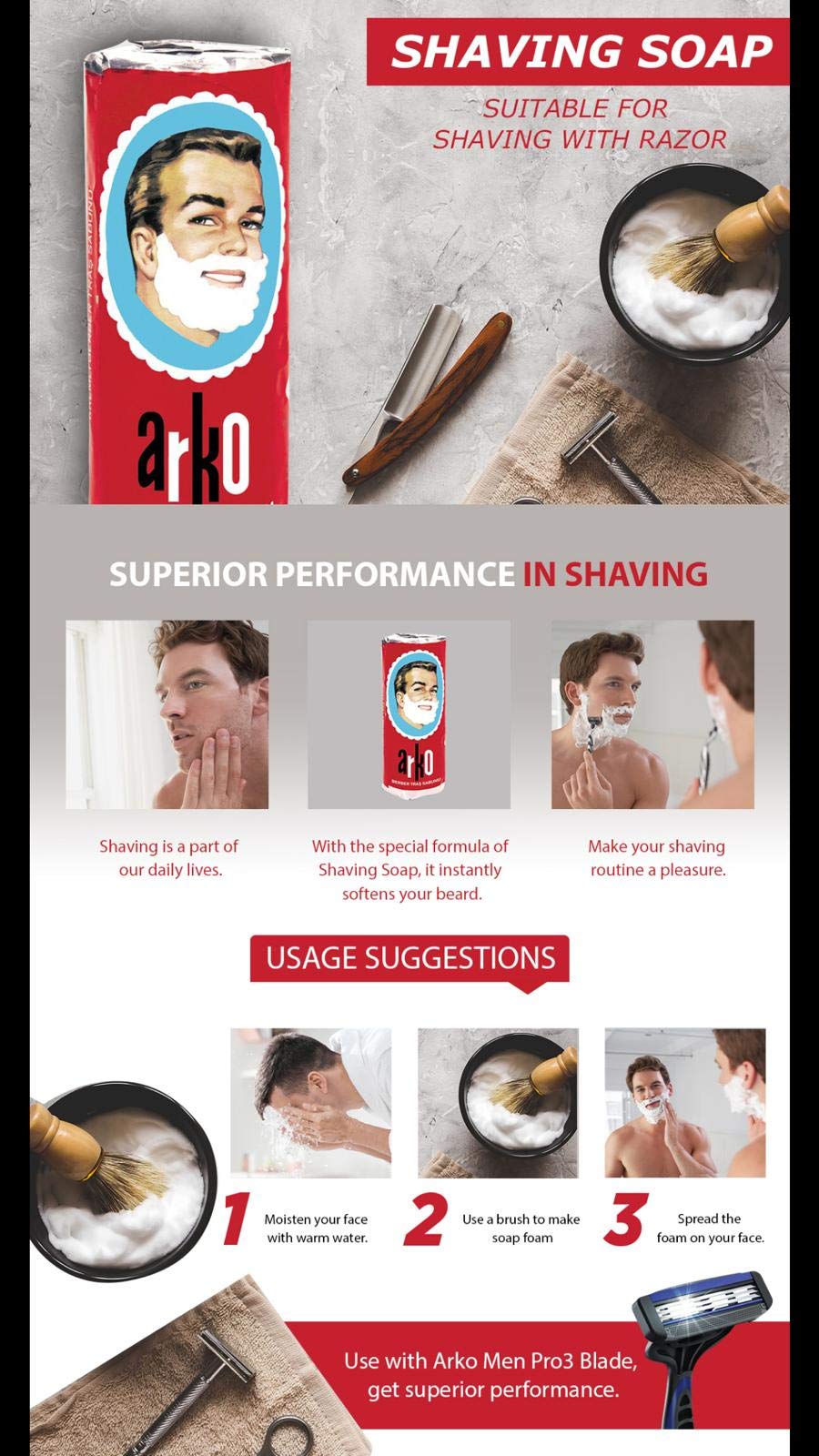 Arko Shaving Soap Stick, 75 Gram