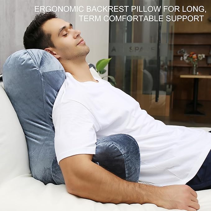 Reading Pillow Adults 31’’, Backrest Pillow with Arms for Sitting in Bed Couch Shredded Memory Foam, Back Pillow with Leg Pillow and Pockets for Reading/Gaming/Relaxing