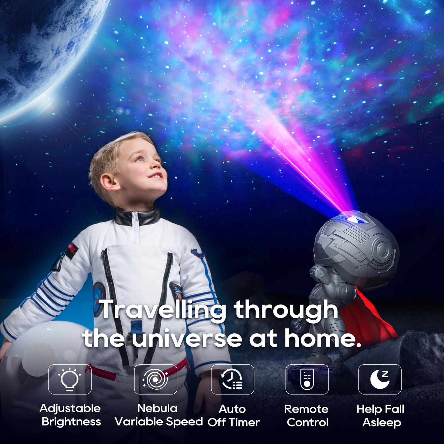 Spoaesn Star Projector Galaxy Night Light - Astronaut LED, Gray, Model TYD-JJWS-001
