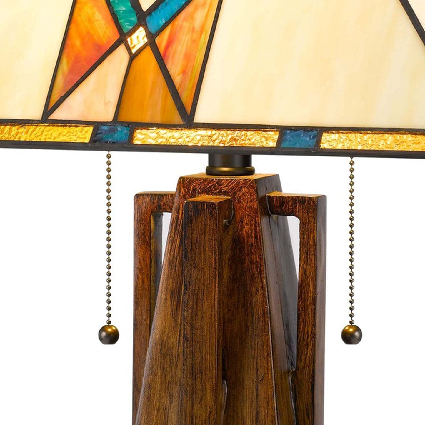 Benzara Table Lamp with Tiffany Shade, Geometric Design, Metal, Multicolor, Model BM241807