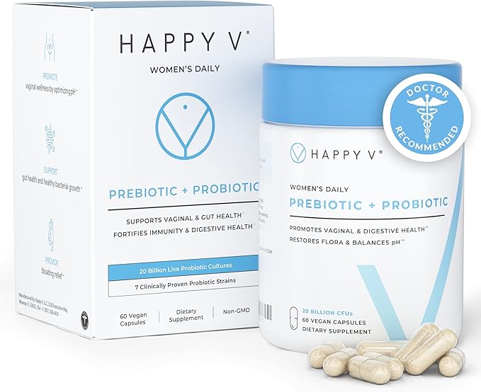 Happy v Dr. Formulated Vaginal Probiotics for Women Odor & Itch Support, Urinary & Gut Health, pH Balance | Womens Daily Probiotic with Patented Prebiotics & Lactobacillus for Feminine Wellness