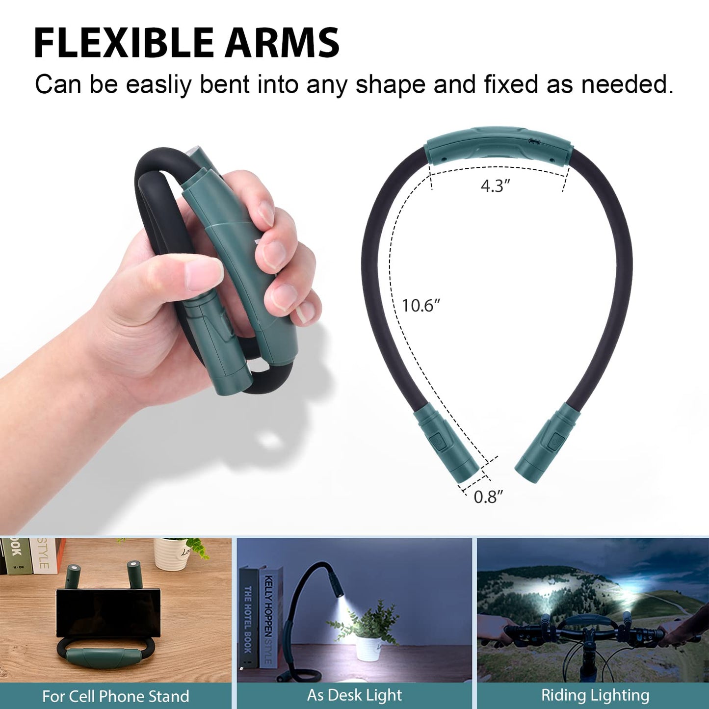 LUXJET Neck Reading Light & Book Light for Reading in Bed - Hands Free, 6 Brightness Levels, 360° Flexible Arms, 80-Hour Rechargeable - Reading, Knitting, Camping, Repairing - Gifts for Book Lovers