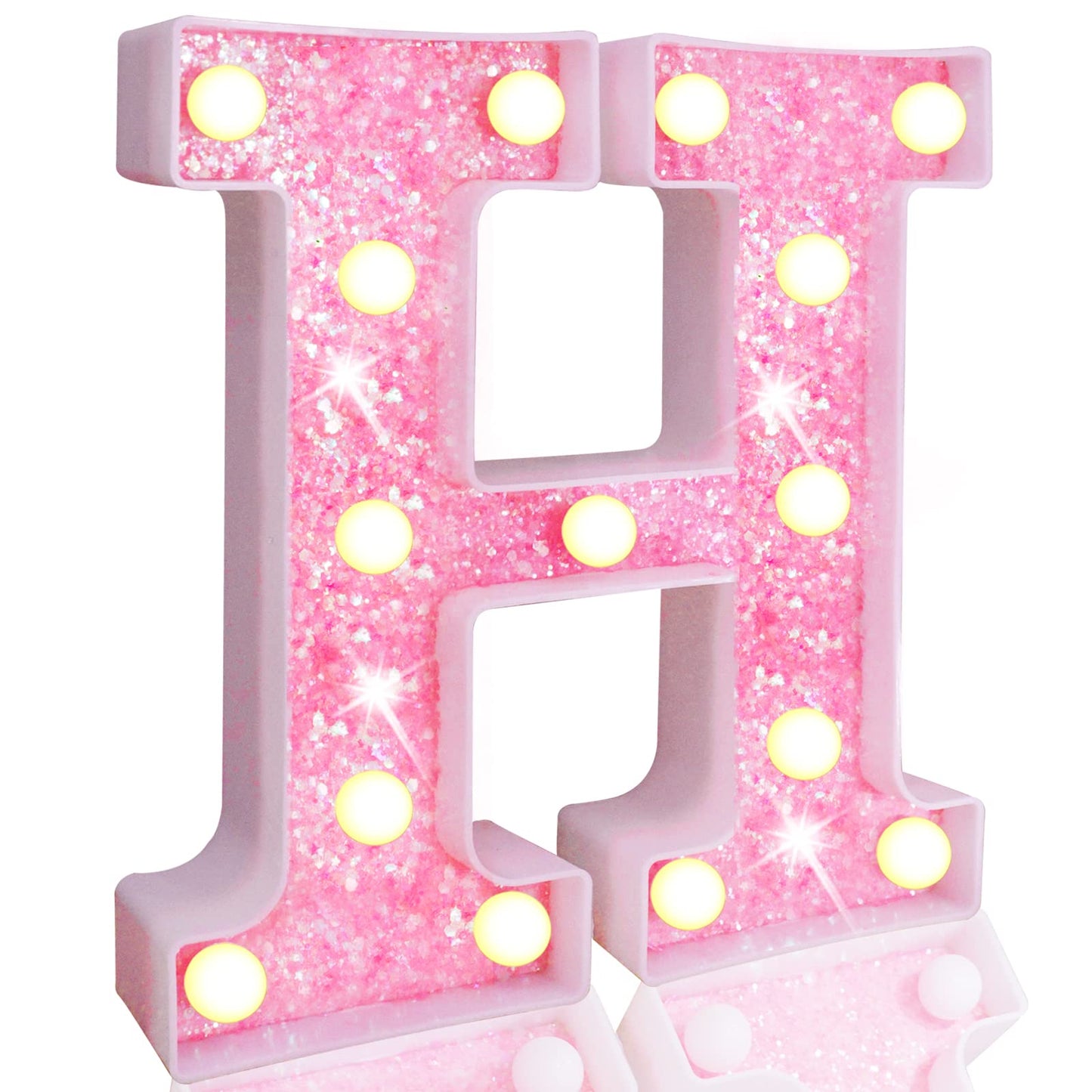 Pooqla Led Marquee Letter Lights - Sequin Pink Alphabet Sign For Parties, Weddings, And Home Decor - Battery Powered Night Light