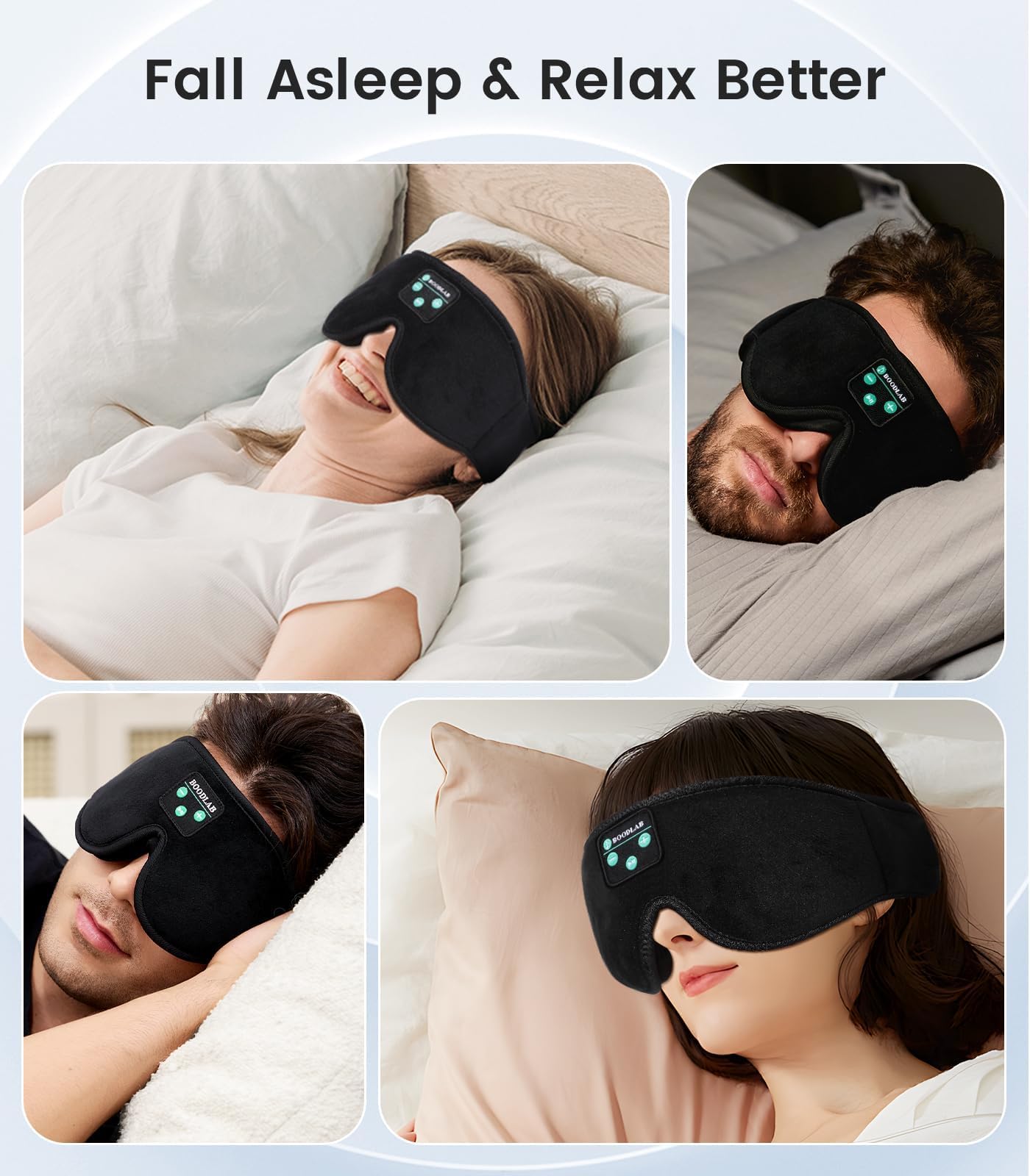 Boodlab Bluetooth Sleep Mask, Sleep Mask with Bluetooth Headphones, Sleeping Headphones for Side Sleepers Travel Yoga, Cool Tech Gadgets Unique Gift for Valentine's Mother's Day Birthday Christmas