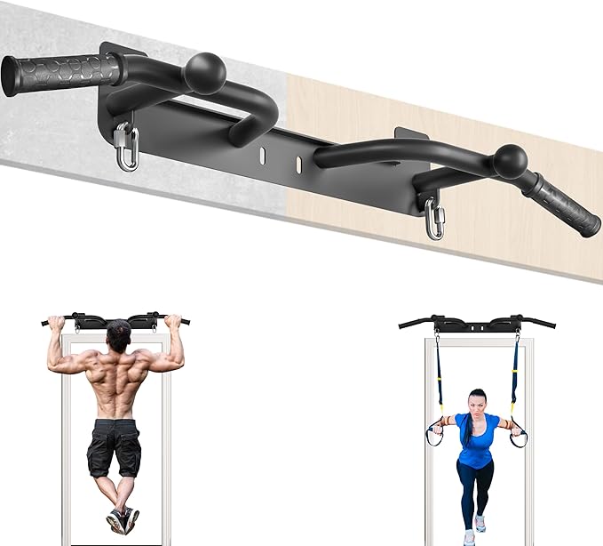 Wall Mounted Pull Up Bar - Heavy Duty Chin Up Bar, Pull-Up Bar for Garage, Joist, Wall Mount - Multifunctional Fitness Ba...