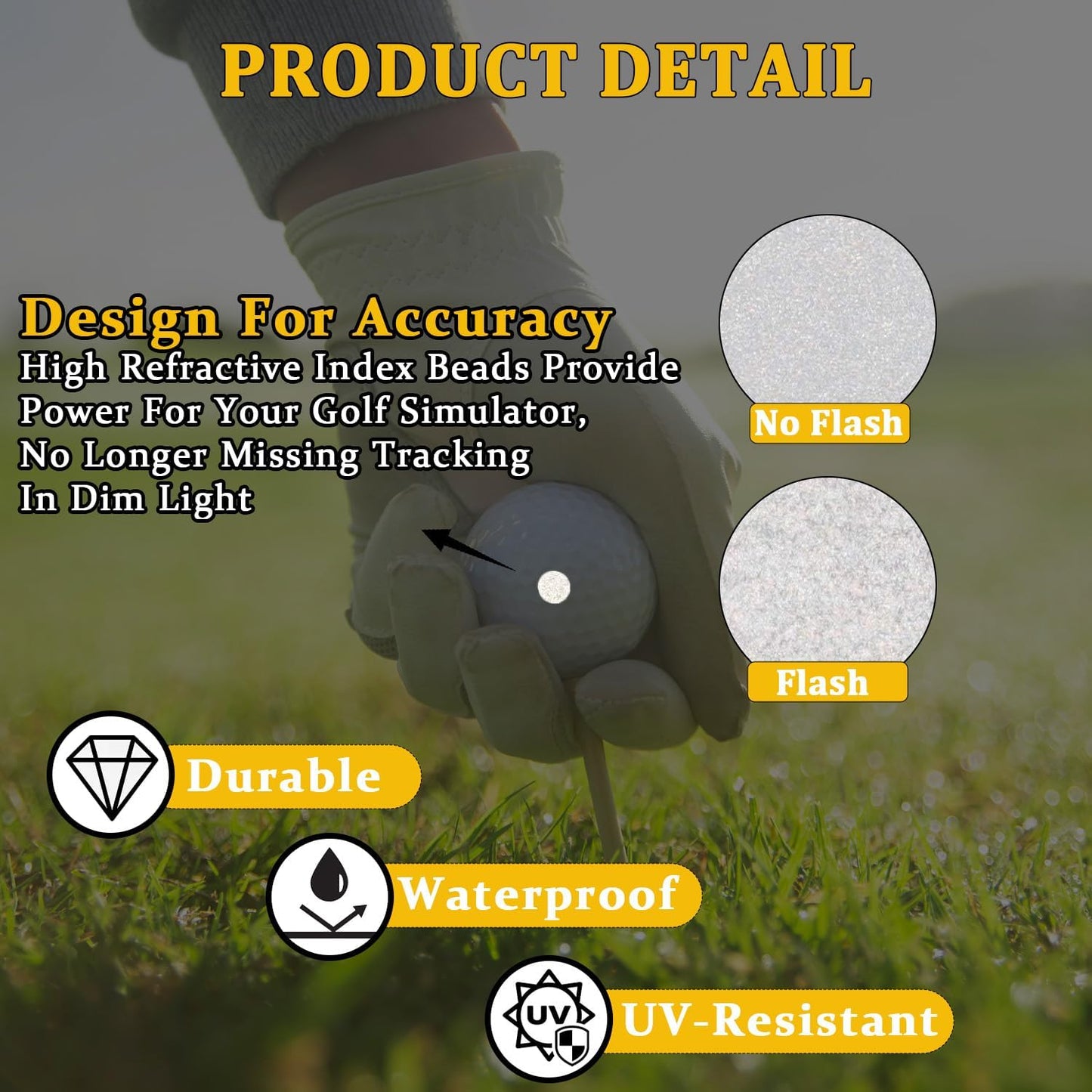 600 Dots 0.25" White Reflective Dot Stickers for Golf Club & Golf Ball, Weatherproof Golf Stickers with High-Reflective Glass Beads for Golf Launch Monitor & Golf Simulator & High-Speed Cameras