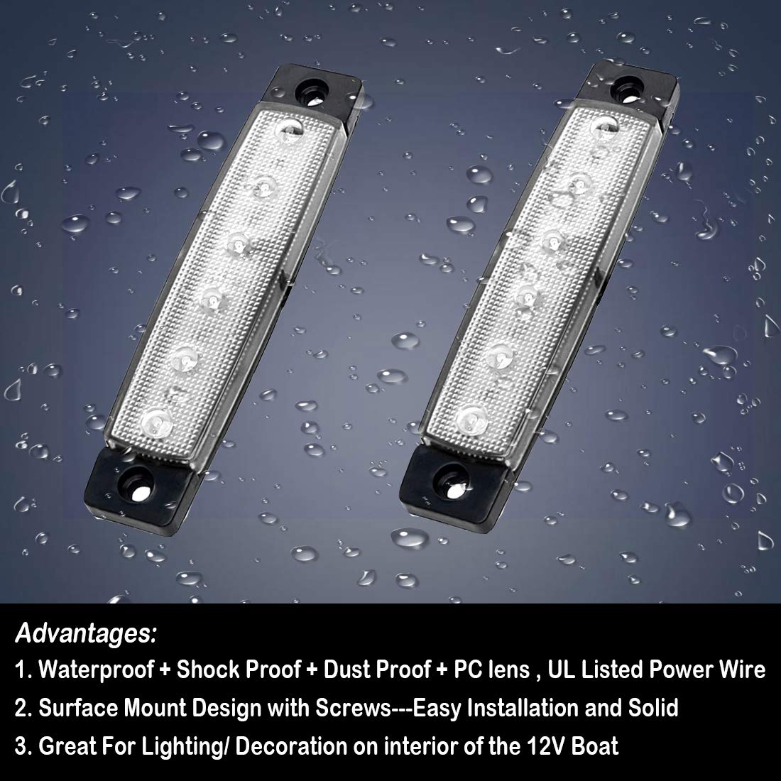 Shangyuan LED Marine Boat Lights, Waterproof Interior Deck Lighting, 10PCS, White, ABS Material