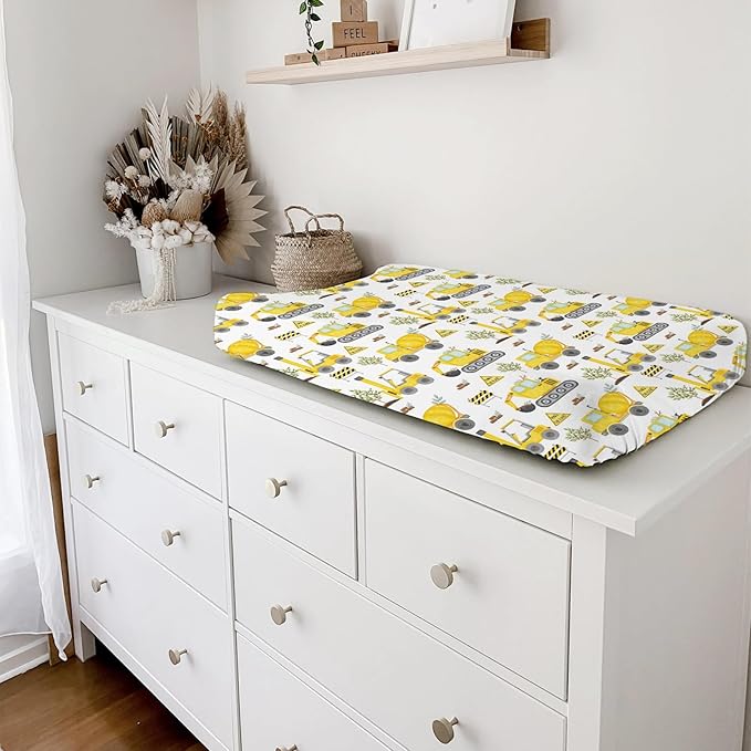 Construction Truck Excavator Tractor Trees Changing Pad Cover Cute Construction Trucks Plants Fitted Baby Change Table Sheets for Boys Girls Soft Stretch Fitted Changing Table Mats Cover 32''x16''
