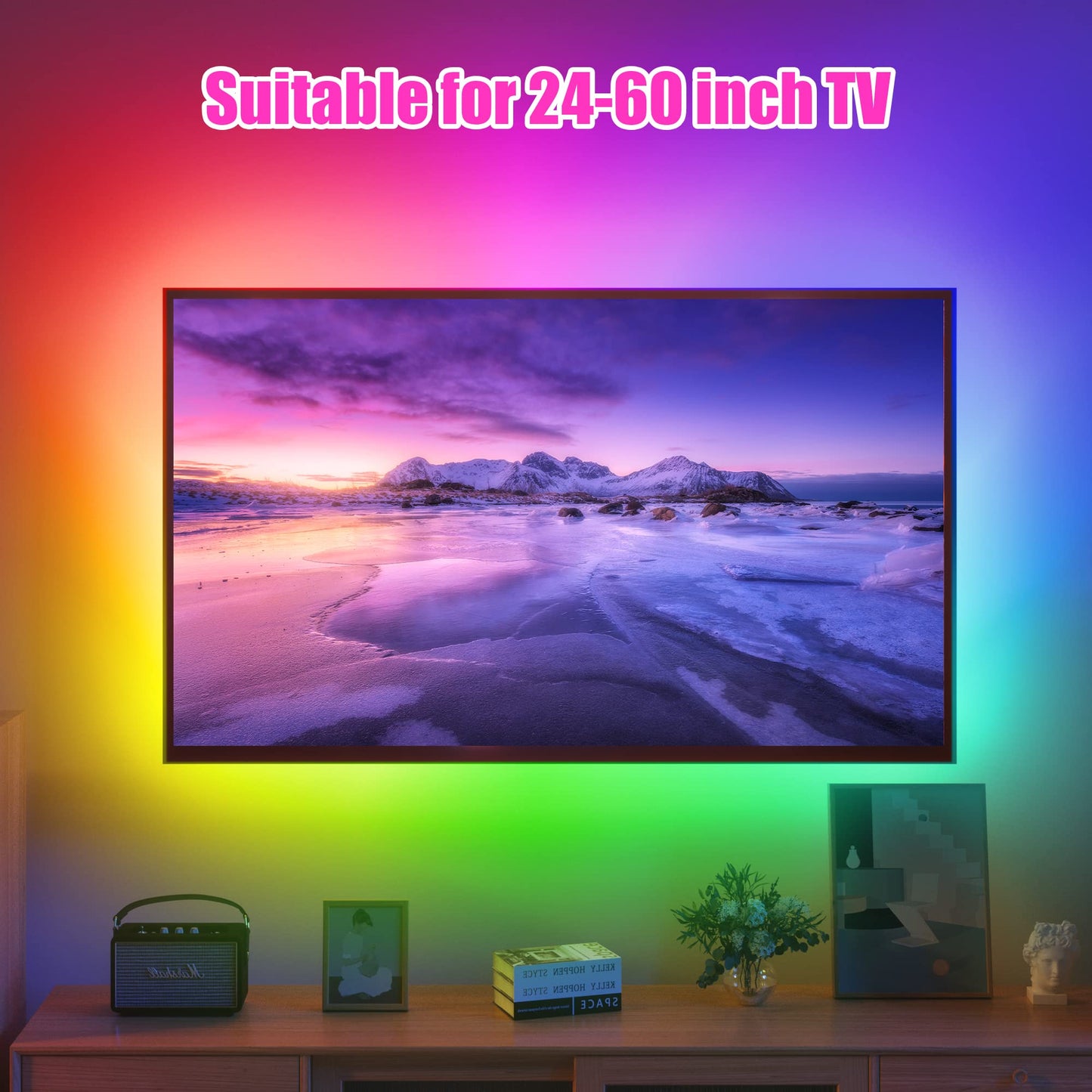 Maylit Icrgb Tv Led Backlight Kit, 6.56Ft Bluetooth Lights For 24-60In Tvs, Remote & App Control, Music Sync, Bias Lighting