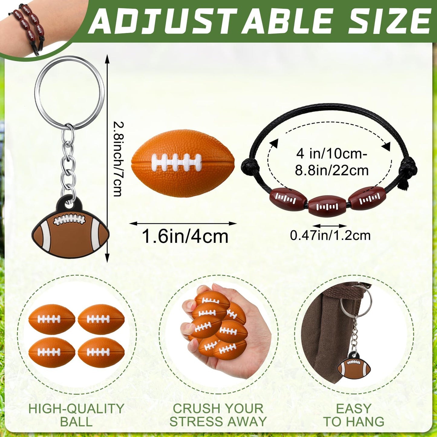 Nosiny 108 Pcs 36 Sets Football Party Favors Bulk Include Football Keychain Stress Balls Charm Bracelets Gifts for Team Birthday