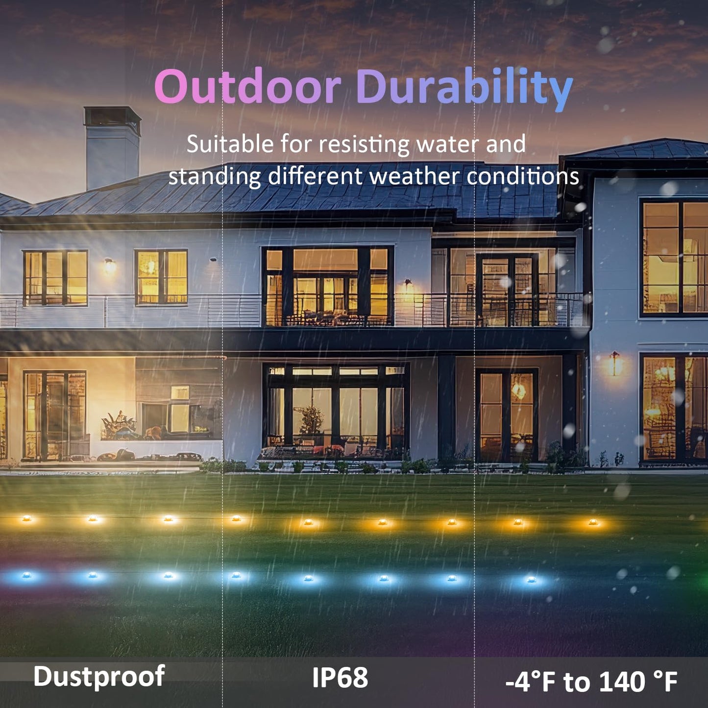 IVRICH Outdoor Ground Lights, 100FT Smart RGB, IP68 Waterproof, Music Sync, Remote & App Control, Black, Model 5050