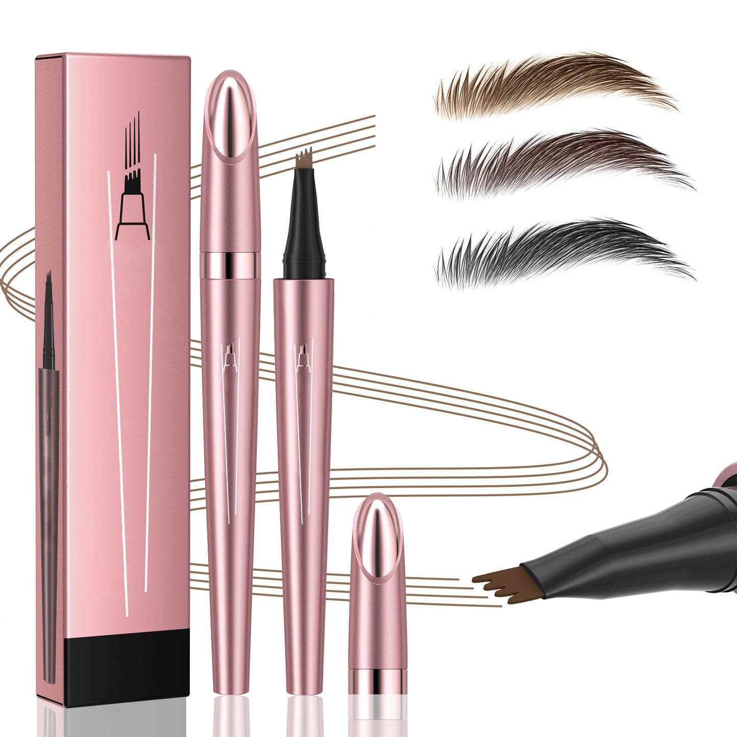 Magic Eyebrow Pencil, Waterproof Microblading Eyebrow Pen for Women with 4 Fork Tip for Natural-Looking Hair-Like Defined Brows