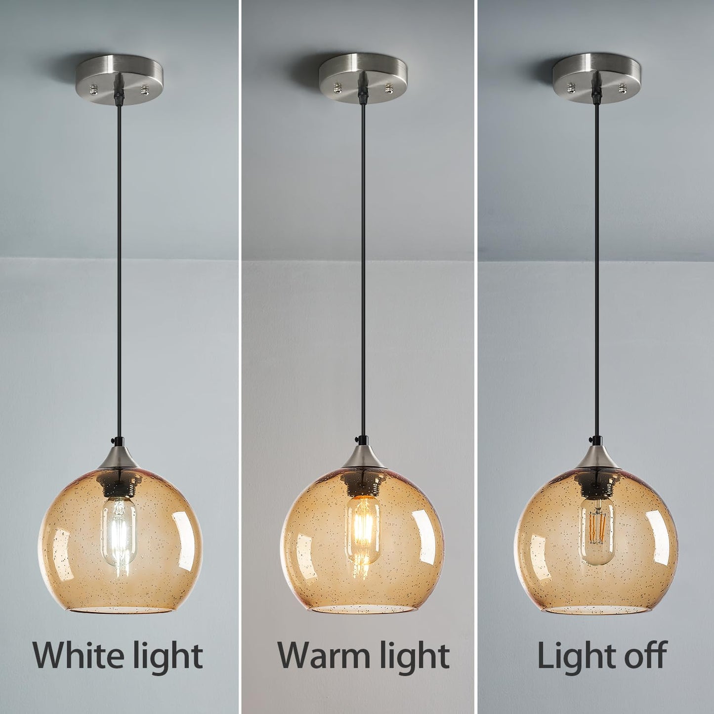 Lbsqj Light Brown Glass Pendant Lights Kitchen Island Lighting Globe Pendant Light Fixtures Modern Pendant Lighting For Bedroom Living Dining Room Light Fixture (7.87 In  1 Pack)
