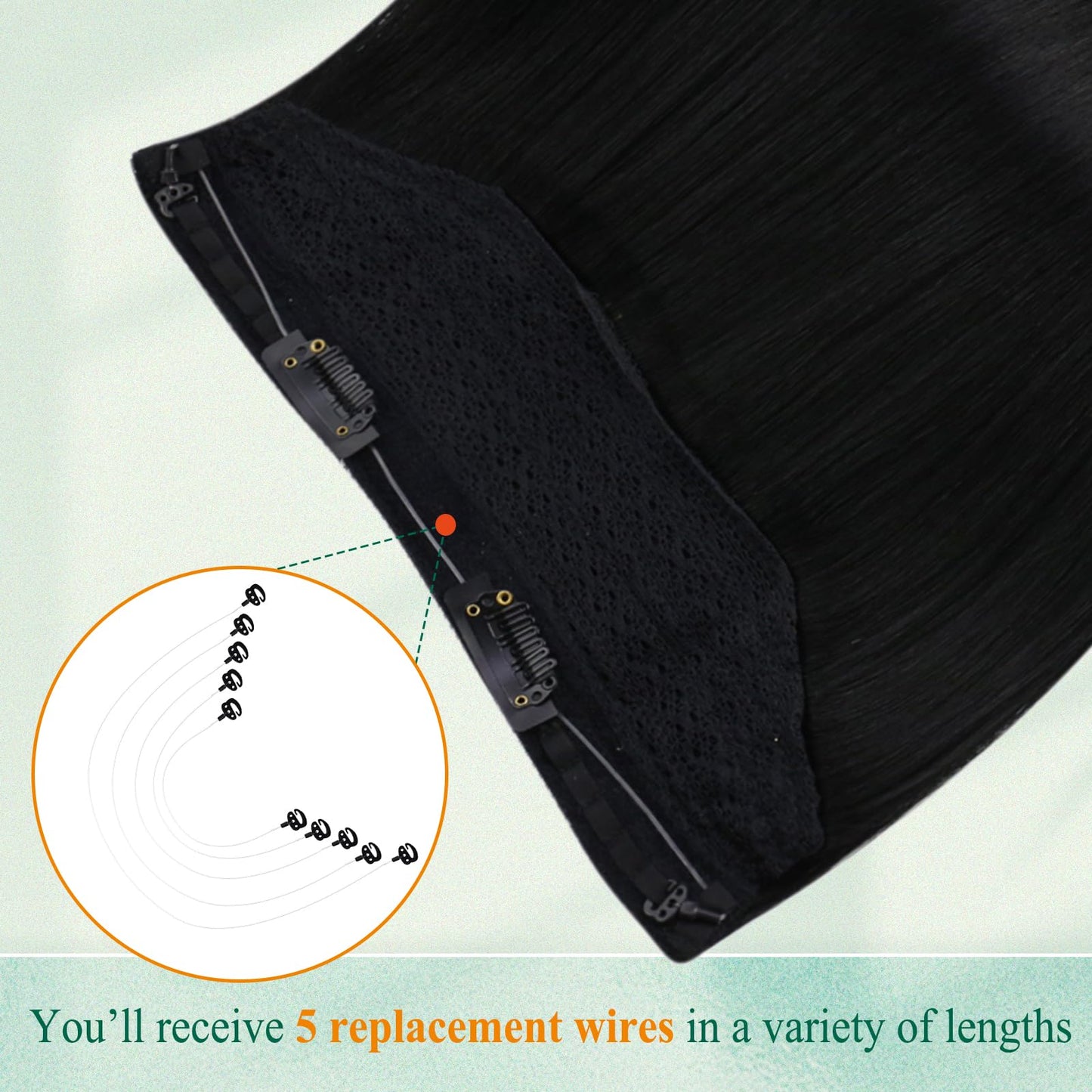 Easyouth Wire Hair Extensions Real Human Hair Black Wire Hair Extensions Jet Black 18 Inch Transparent Fish Line Hair Extension