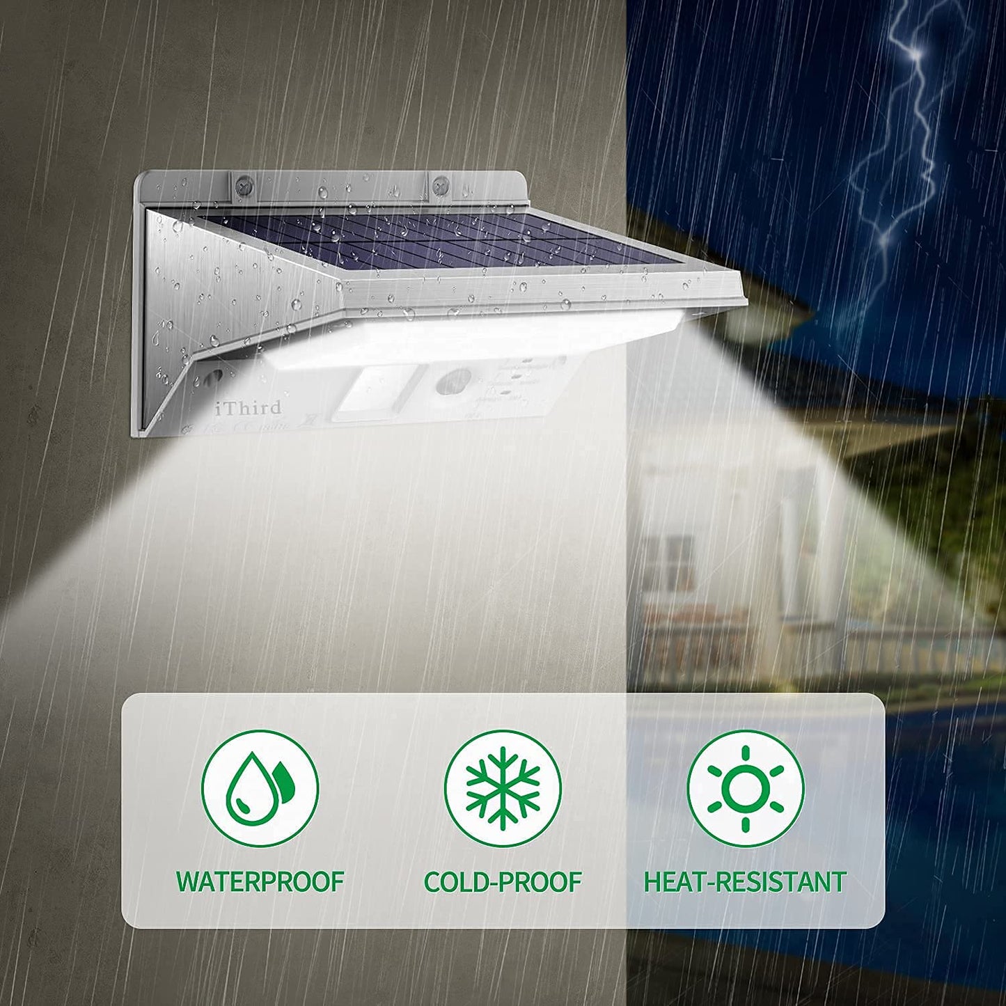 Ithird Solar Outdoor Lights - Led Motion Sensor, Stainless Steel, Waterproof, 3 Modes, Daylight, Model It-21