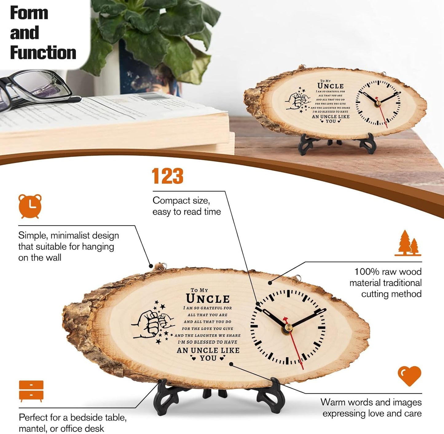 BeauGift Uncle Gifts, Christmas Wooden Clock Gifts for Uncle from Niece Nephew, Best Uncle Ever Gifts Idea for Birthday Christmas Fathers Day