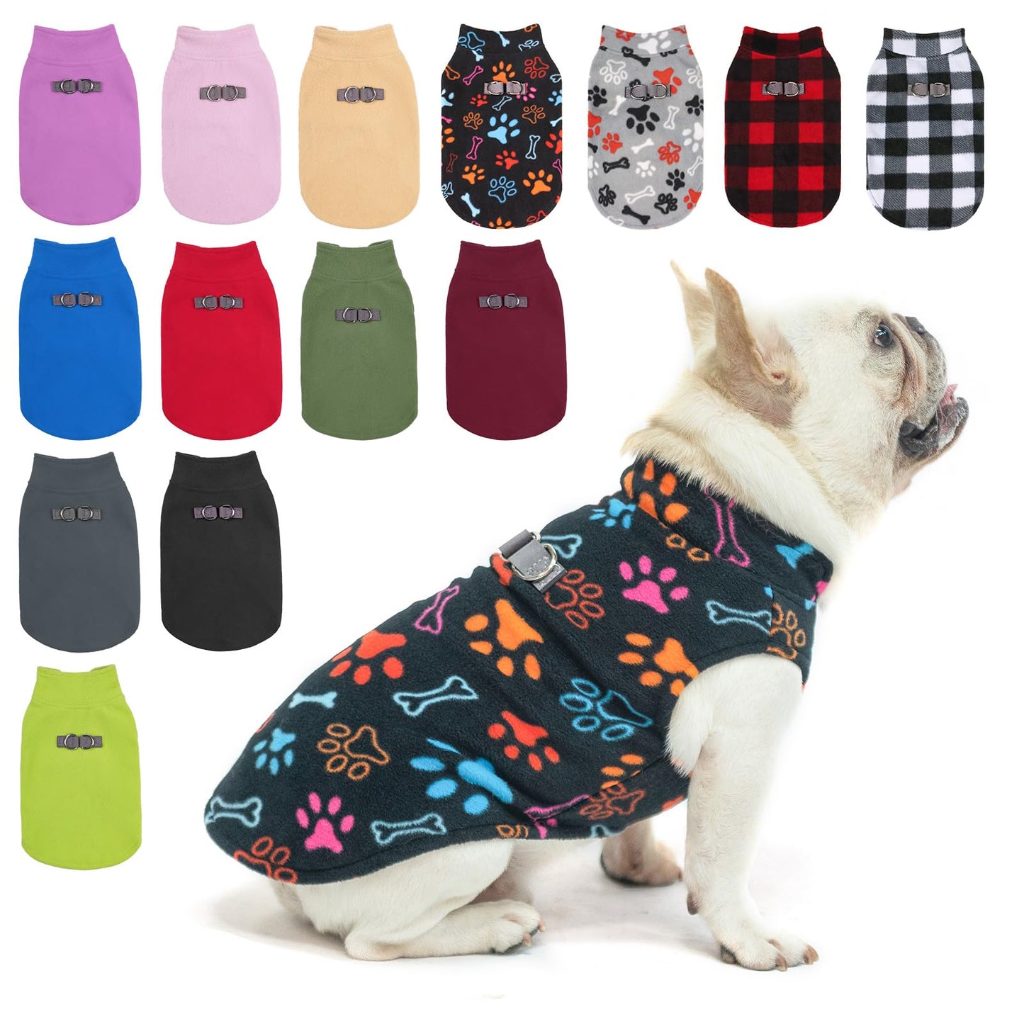 BEAUTYZOO Small Dog Sweater Fleece Vest Winter Jacket, D-Ring Leash Attachment for XS S Puppy Medium Sized Breeds Dogs, Cold Weather Dog Clothes Windproof Keep Warm, Black Bones Paw M