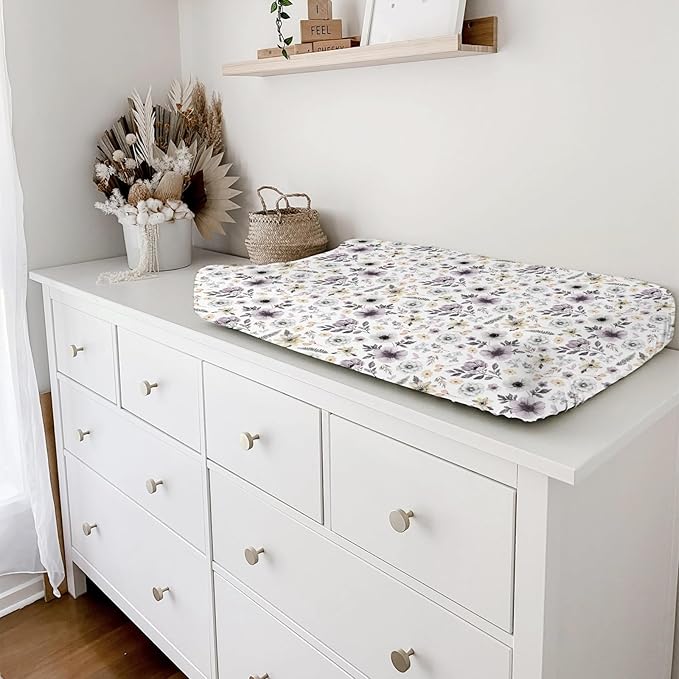 Boho Spring Flowers Leaves Baby Changing Pad Covers Boy Girl 32''x16'' Antique Floral Fitted Diaper Change Table Pad Mats Vintage Wild Floral Garden Soft Breathable Nursery Cradle & Bassinet Sheets