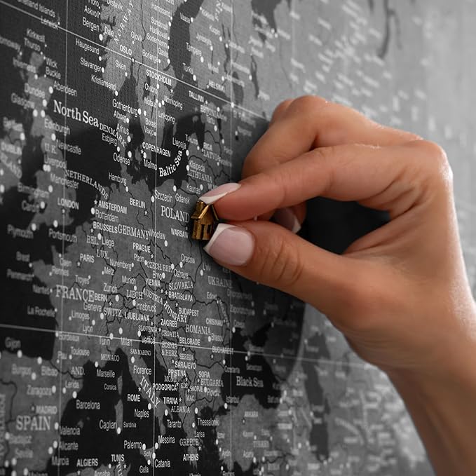 Canvas World Map with Cork Pin Board - English Lettering - Decorative Wall Decoration for All Rooms - Canvas Pictures with World Map Motif (150x100 cm, Pattern 7)