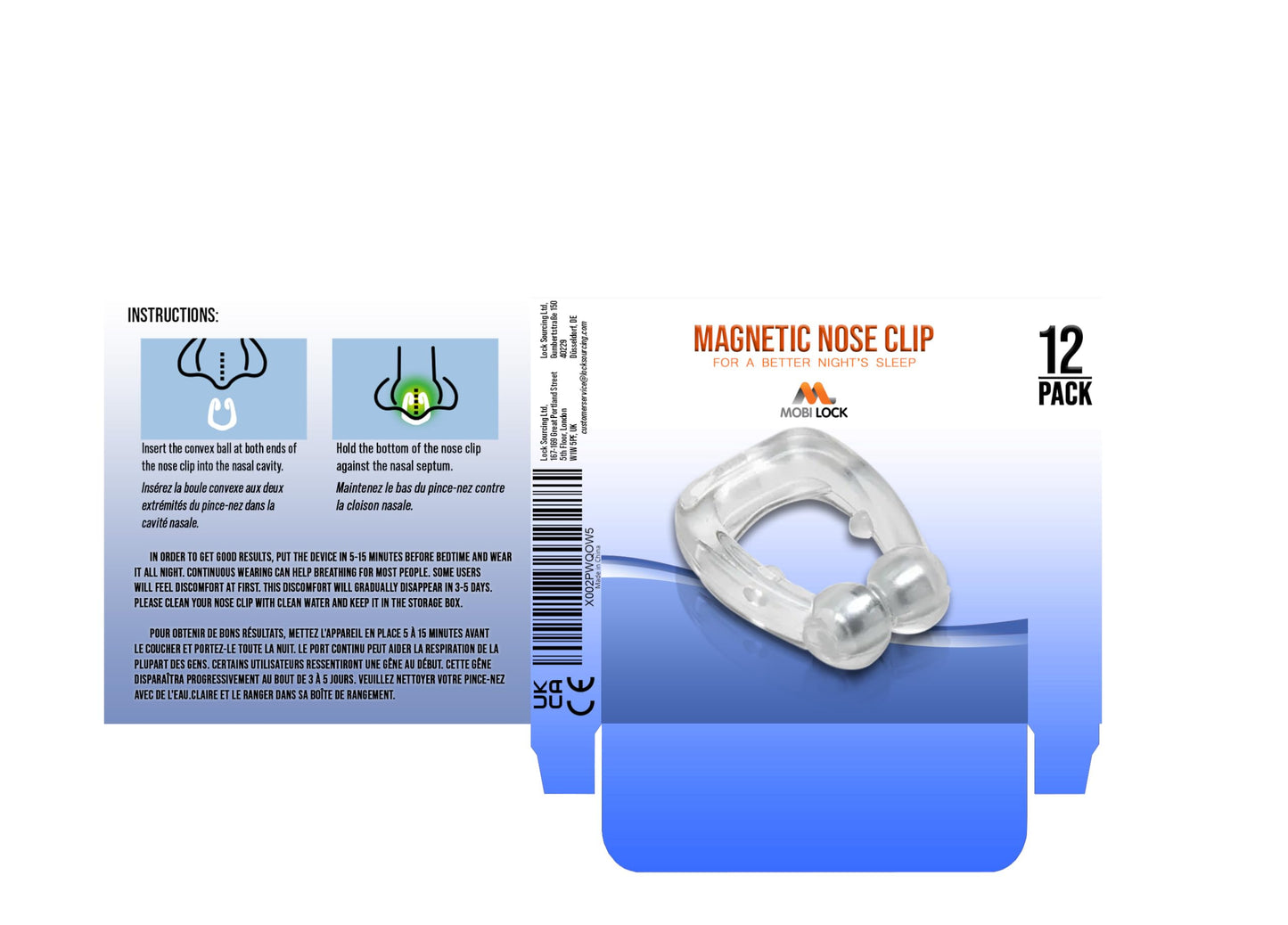 Mobi Lock Magnetic Nasal Clip (Pack of 12) - Silicone Nose Clip - A Simple Solution for Nasal Snorers - Reusable Snoring Device to Enjoy a Peaceful Night's Sleep