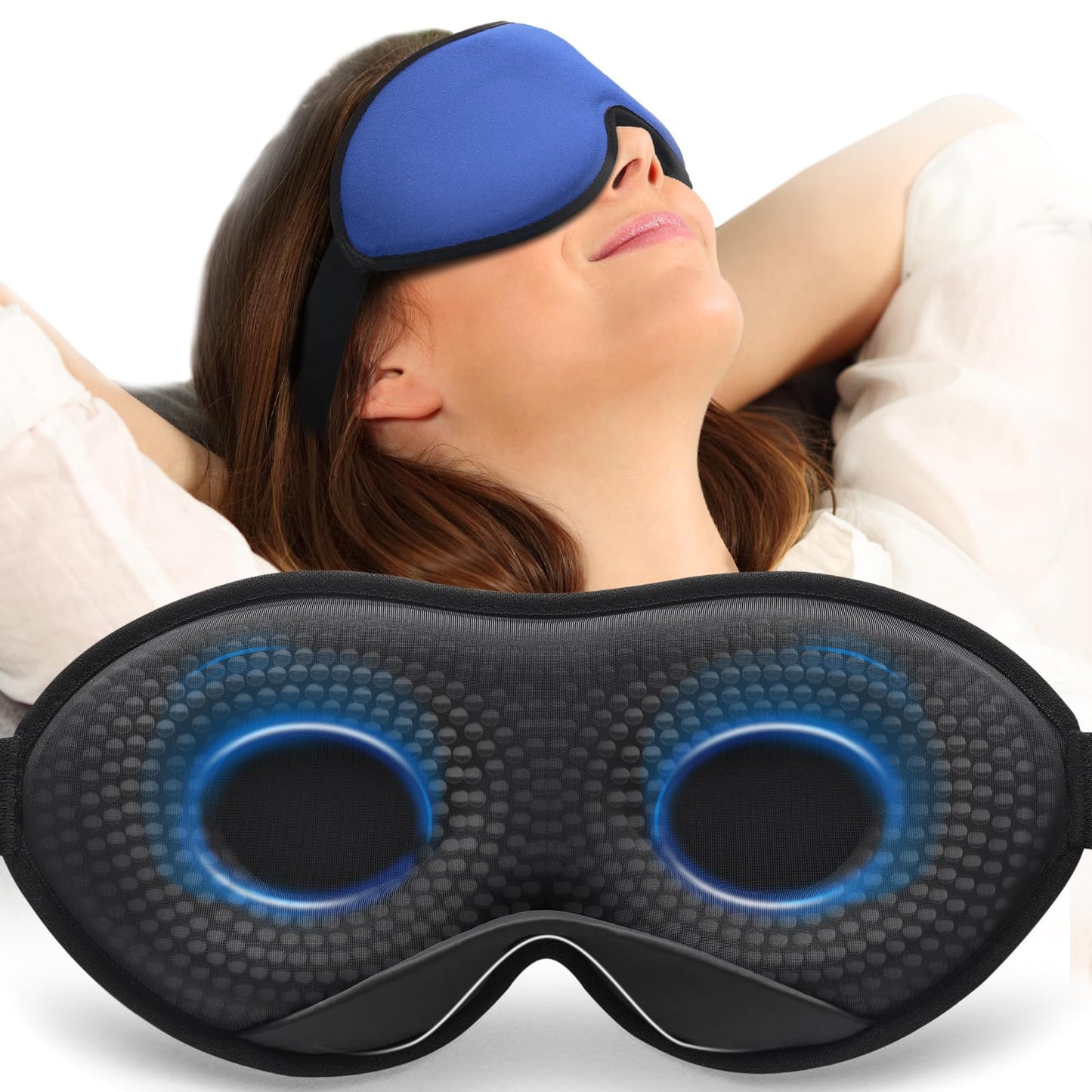 MABAO Weighted Sleep Mask - 100% Blackout Eye Mask for Sleeping for Women Men, 3D Contoured for Lash Extension, Zero Eye Pressure Memory Foam Cover, Soft Gentle Pressure Blindfold for Travel - Blue