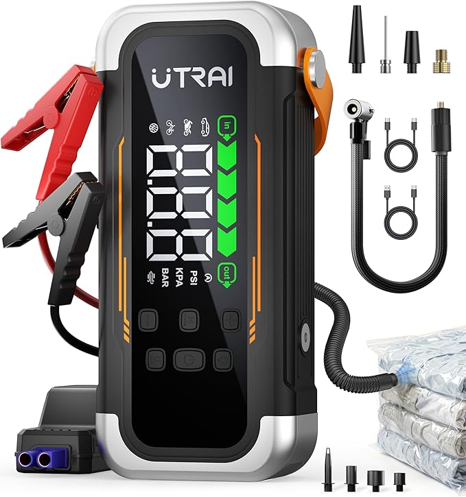 UTRAI Jump Starter with Air Compressor, 6000A Battery Jumper Starter Portable (All Gas & 10.0L Diesel) with 150PSI Tire In...