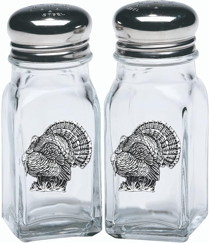 Heritage Pewter Turkey Salt and Pepper Shaker Set of 2 Bottles | Expertly Crafted Pewter Glass