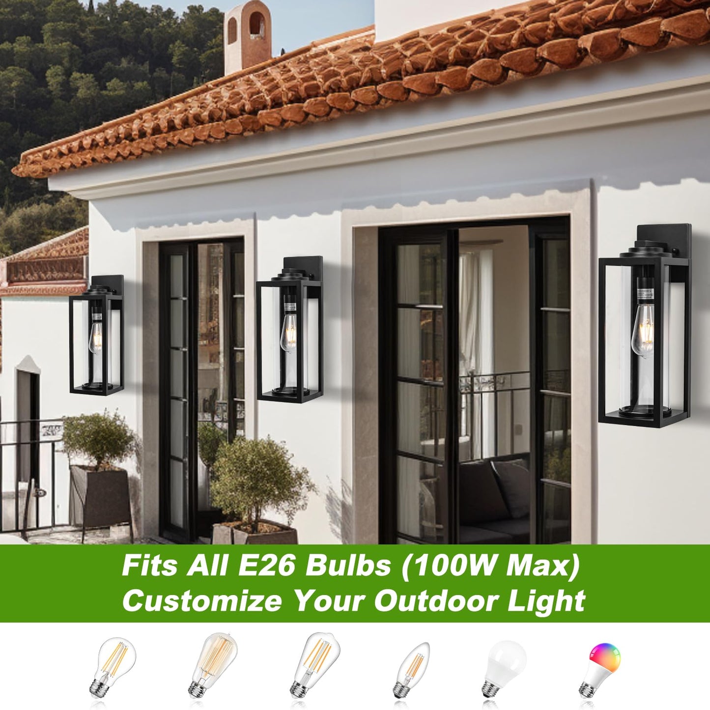 Filiyano 20Inch Large Outdoor Wall Lights - 2 Packs Modern Black Exterior Light Fixture With Clear Glass Shade  Waterproof Porch Lighting For House  Farmhouse Sconces Lantern For Front Door  Garage