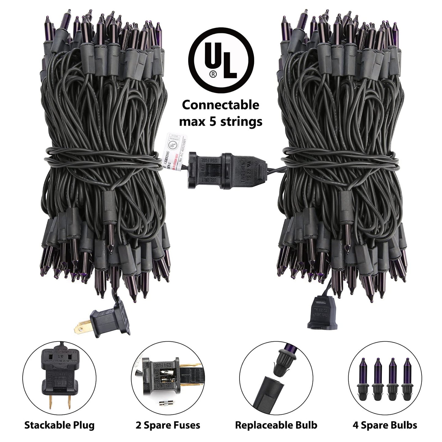 Toodour Halloween String Lights, 27Ft 100 Count, Purple Incandescent Mini Bulbs, Ul Certified For Home & Garden Decor