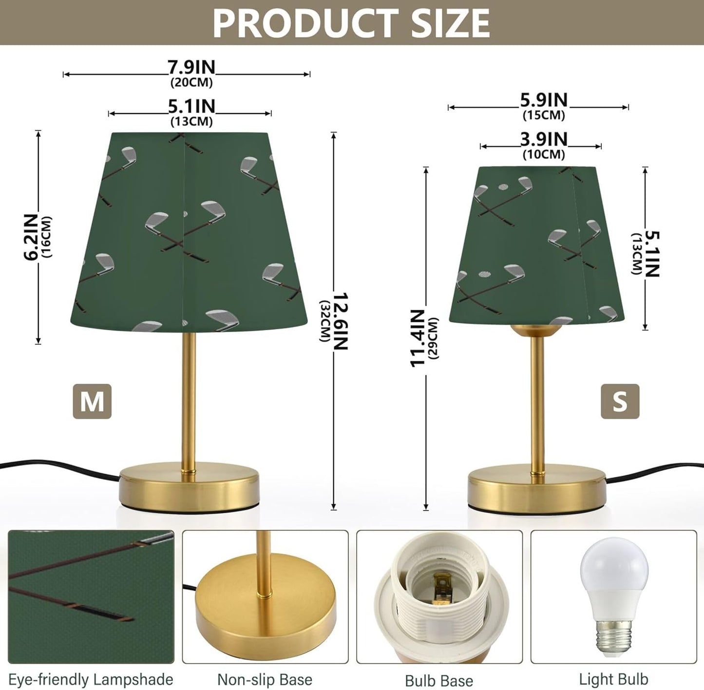 Sport Golf Club Ball Dimmable Table Lamp Night Light Bedroom Lamps for Nightstand Living Room Dorm Home Office Desk, LED Bulb Included, M