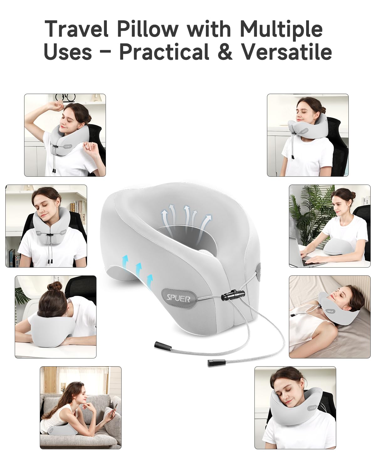 Travel Pillow – Neck Pillow Airplane, Travel Pillows for Airplanes, Airplane Travel Accessories with Eye Mask, Earplugs, Ergonomic Memory Foam Neck Pillow for Sleeping, Flights, Cars, Office (Gray)