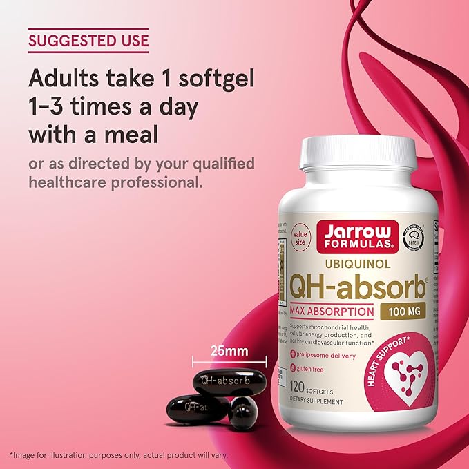 Jarrow Formulas QH-Absorb, 100 mg, Ubiquinol Dietary Supplement for Healthy Cardiovascular Function, 120 Softgels, 120 Day Supply,12 Packs